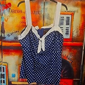 💥4 for $25💥Retro Chic 22/24 Sailor Style polkadot Tank Top Blue and white